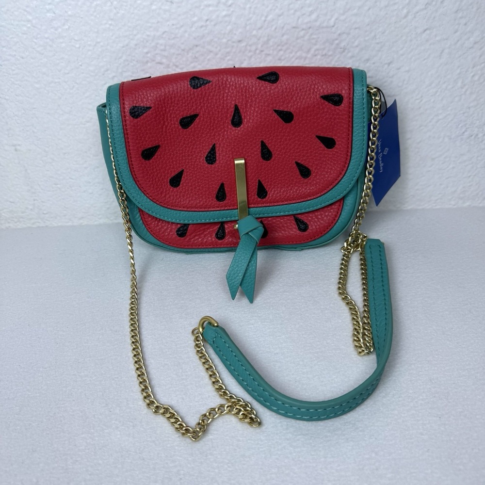 Vera Bradley Watermelon Slice Mini Saddle Bag Crossbody Leather Chain Purse